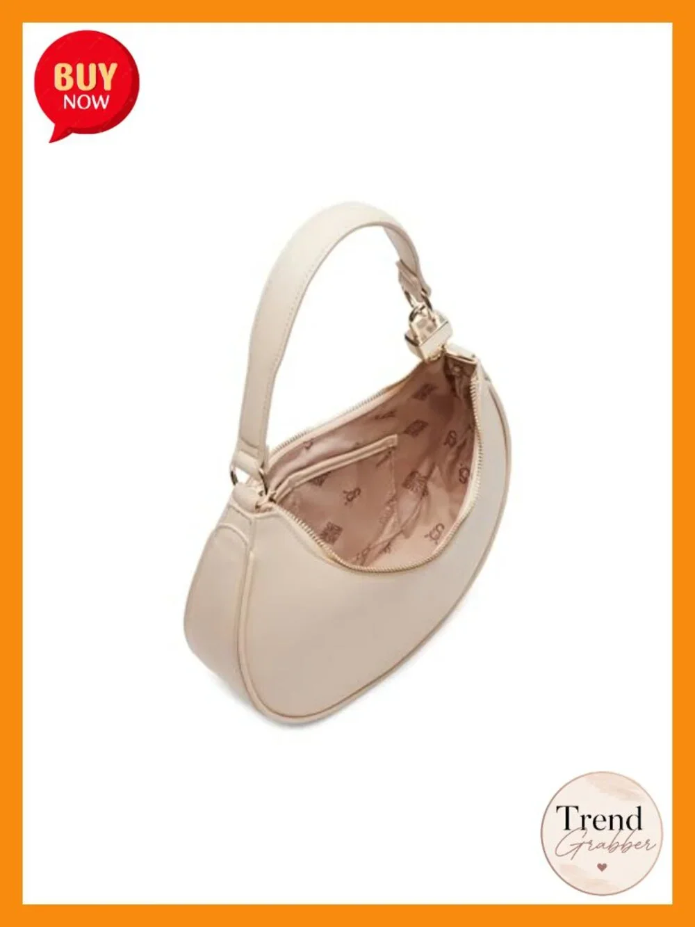 Crescent Shoulder Bag with Zip Closure and Multiple Pockets